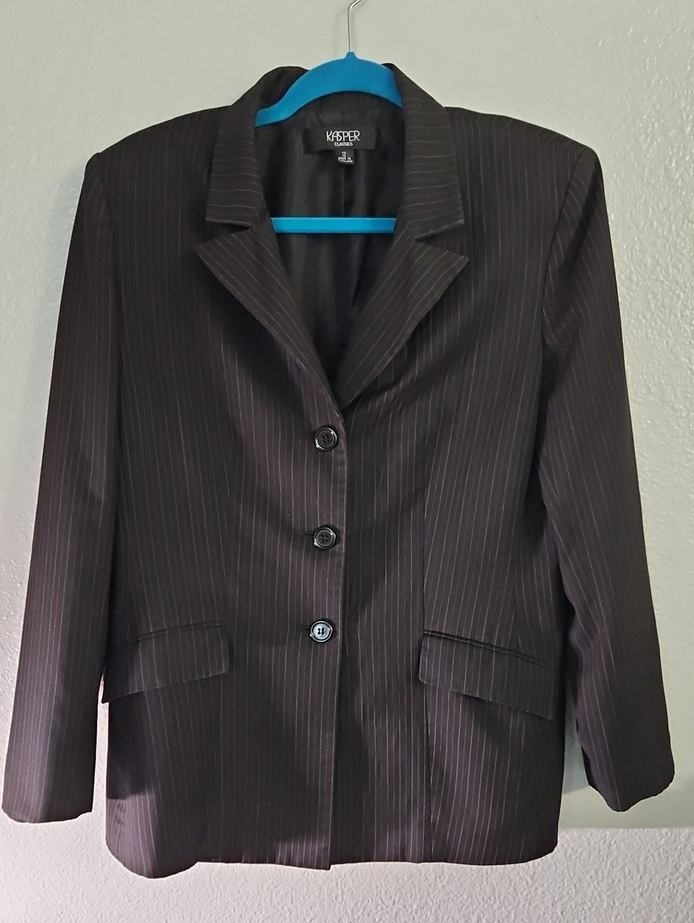 Kasper Classics Brown Pinstripe 3-Button Tailored Blazer Suit Jacket Size 12
